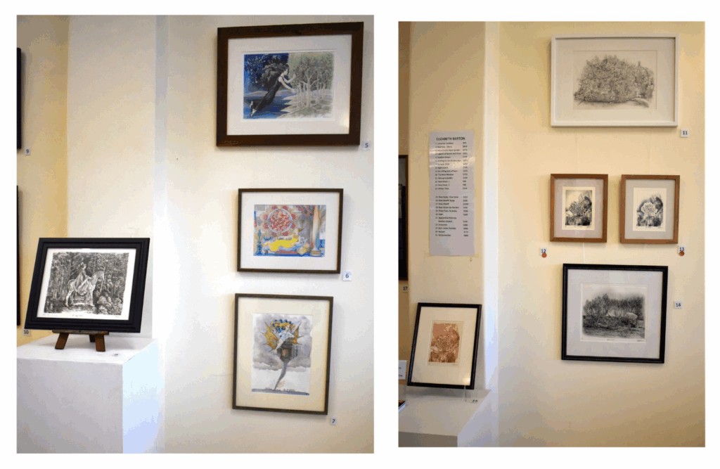 Some of the art on show at the exhibition, including rose etchings which sold.